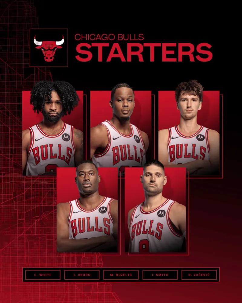 开云官方网站-公牛首发：科比-怀特、奥科罗、布泽利斯、史密斯、武切维奇